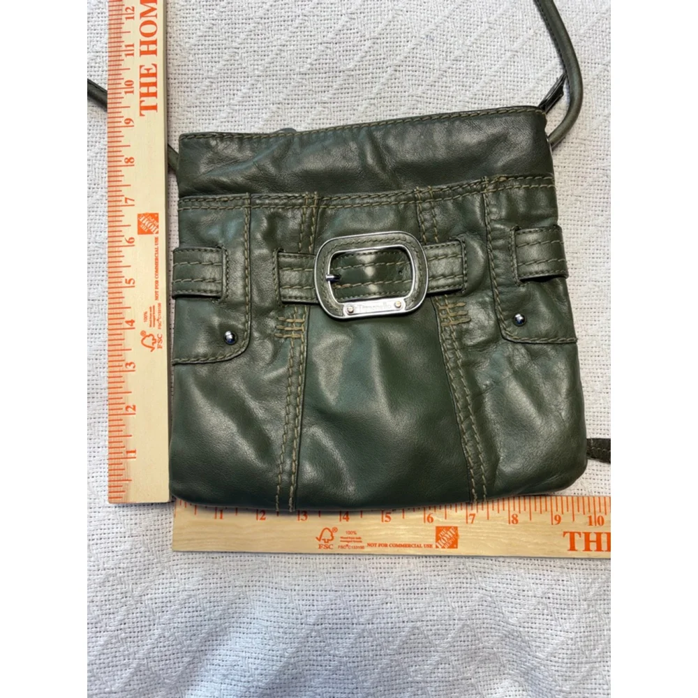 Vintage Tignanello Olive Green Italian Leather Crossbody with Buckle Accent